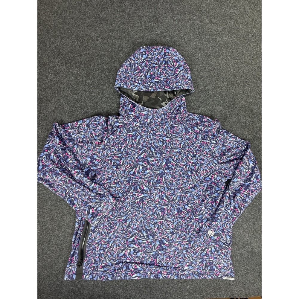 Greyson Hoodie Mens XXL Blue Butterfly‎ Print Performance Side Zip Pullover - Picture 2 of 10